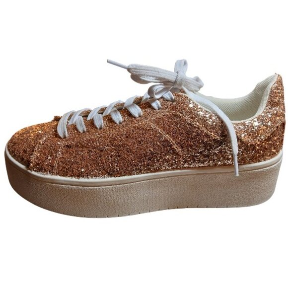J. ADAMS Gold Glitter Platform Sneakers Size 7.5M - Like New. - Picture 1 of 9